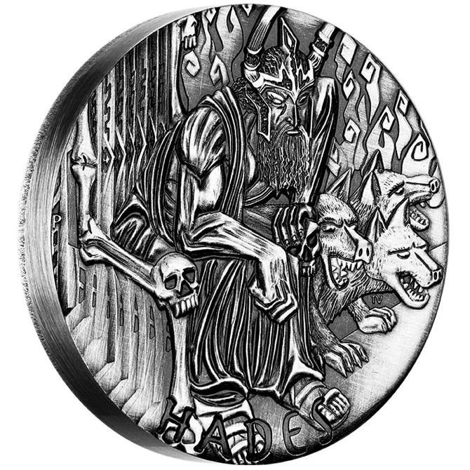 2014 Australia Tuvalu Gods of Olympus Hades 2 Tuvalu Dollars 2 oz High Relief Silver Proof Coin Antiqued