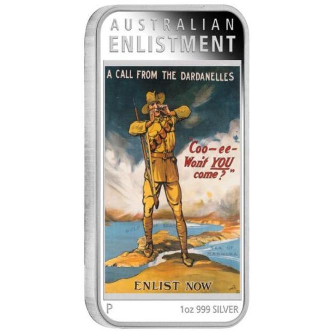 2014 Australia Posters of World War I 1 Australian Dollar 1 oz Colorized Rectangle Silver Proof Coin