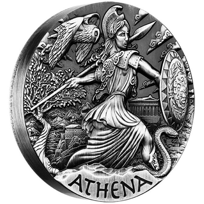 2015 Australia Tuvalu Goddesses Of Olympus Athena 2 Tuvalu Dollars 2 oz High Relief Silver Proof Coin Antiqued