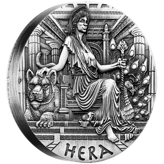 2015 Australia Tuvalu Goddesses of Olympus Hera 2 Tuvalu Dollars 2 oz High Relief Silver Proof Coin Antiqued