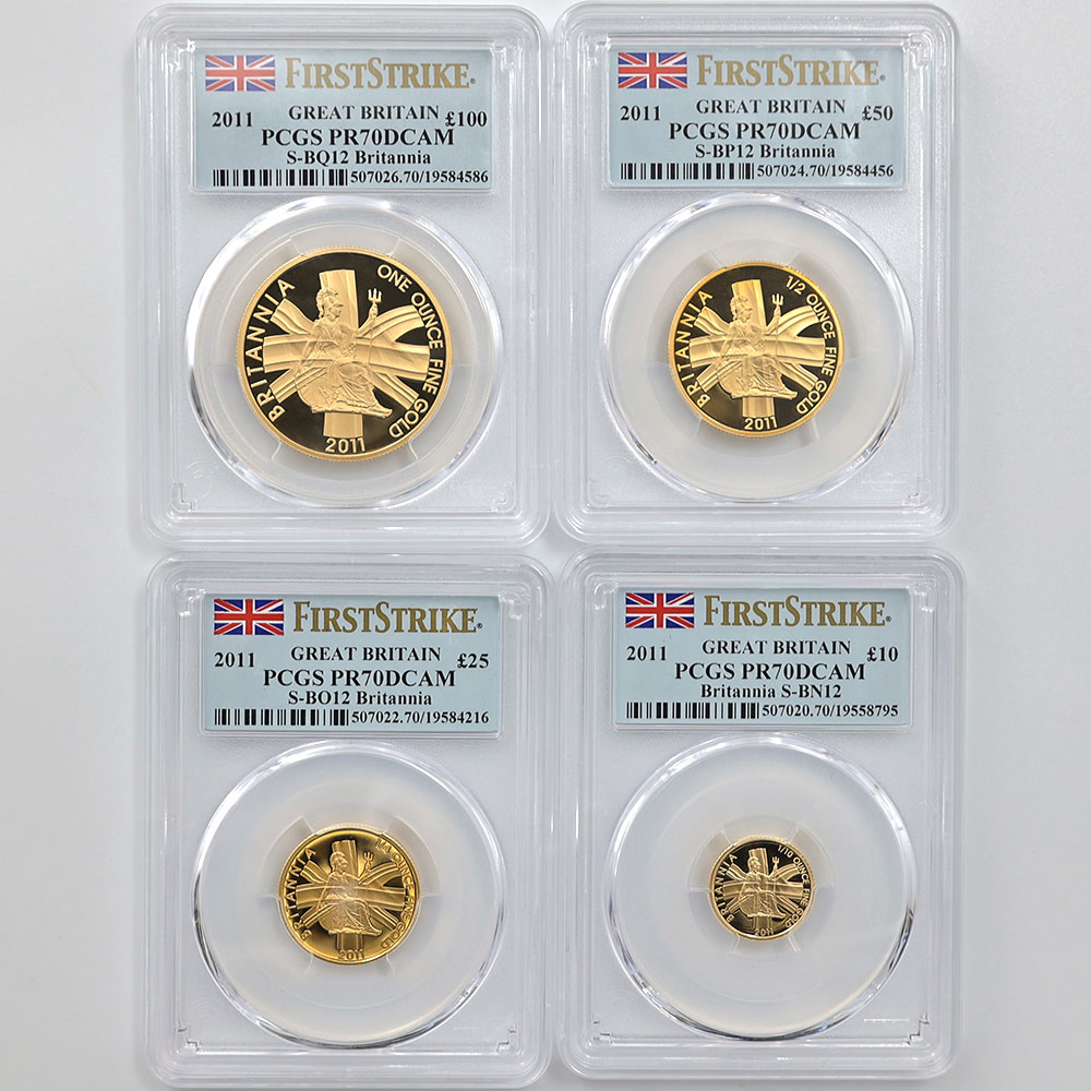 2011 Great Britain Premium Britannia 100/50/25/10 Pounds Gold 4-Coin Proof Set PCGS PR 70 DCAM First Strike