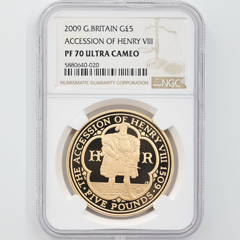 2009 Great Britain ACCESSION OF HENRY VIII 500th Anniversary 5 Pounds 39.94 Grams Gold Proof Coin NGC PF 70 ULTRA CAMEO