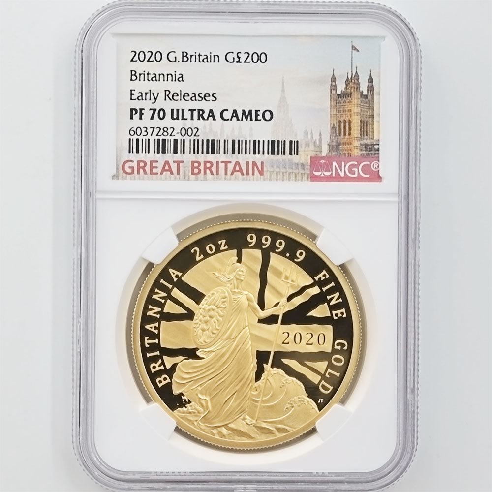 2020 Great Britain Britannia 200 Pounds 2oz Gold Proof Coin NGC PF 70 UC Early Releases