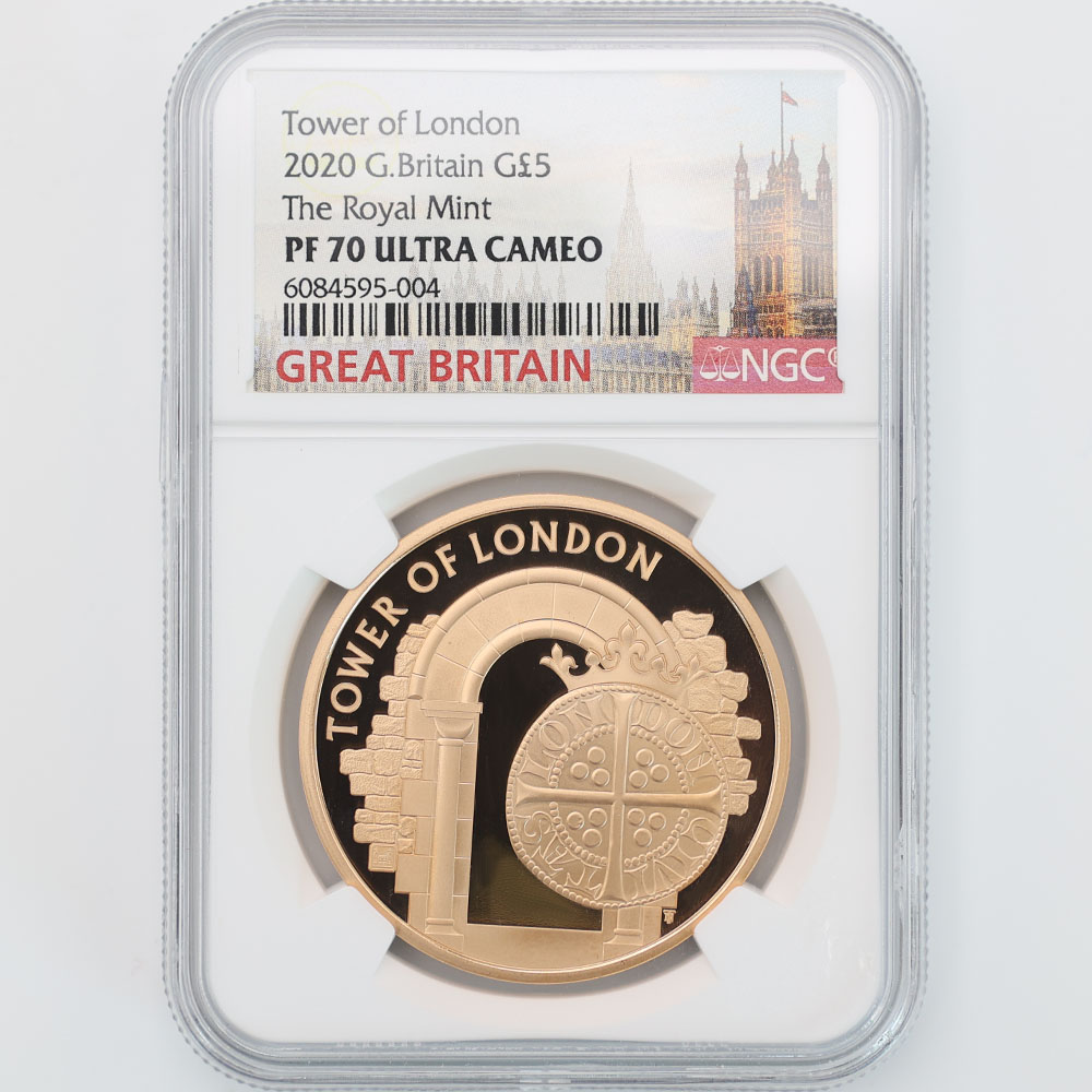 2020 Great Britain Tower of London The Royal Mint 5 Pounds 39.94 Grams Gold Proof Coin NGC PF 70 UC