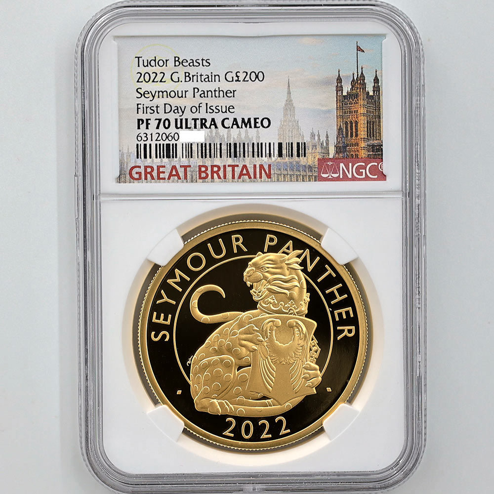2022 Great Britain Tudor Beasts Seymour Panther 200 Pounds 2 oz Gold Proof Coin NGC PF 70 UC First Day of lssue 