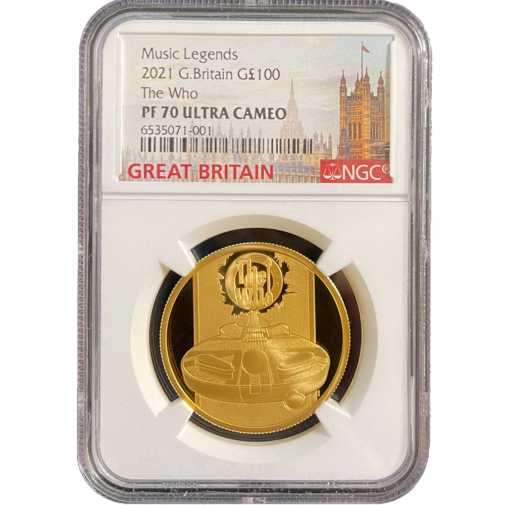 2021 Great Britain Music Legends the Who 100 Pounds 1 oz Gold Proof Coin NGC PF 70 UC 