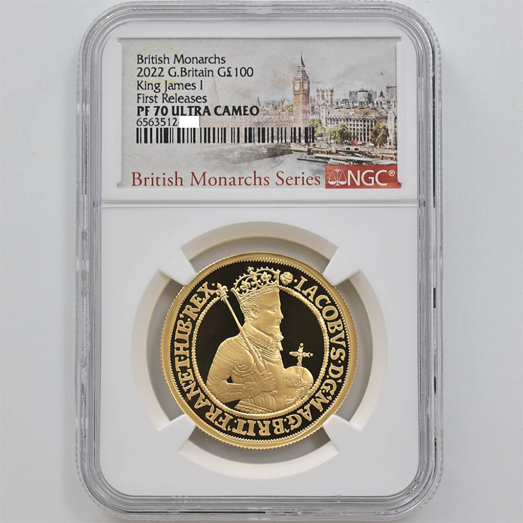 2022 Great Britain British Monarchs Series James I 100 Pounds 1 oz Gold Proof Coin NGC PF 70 UC FR