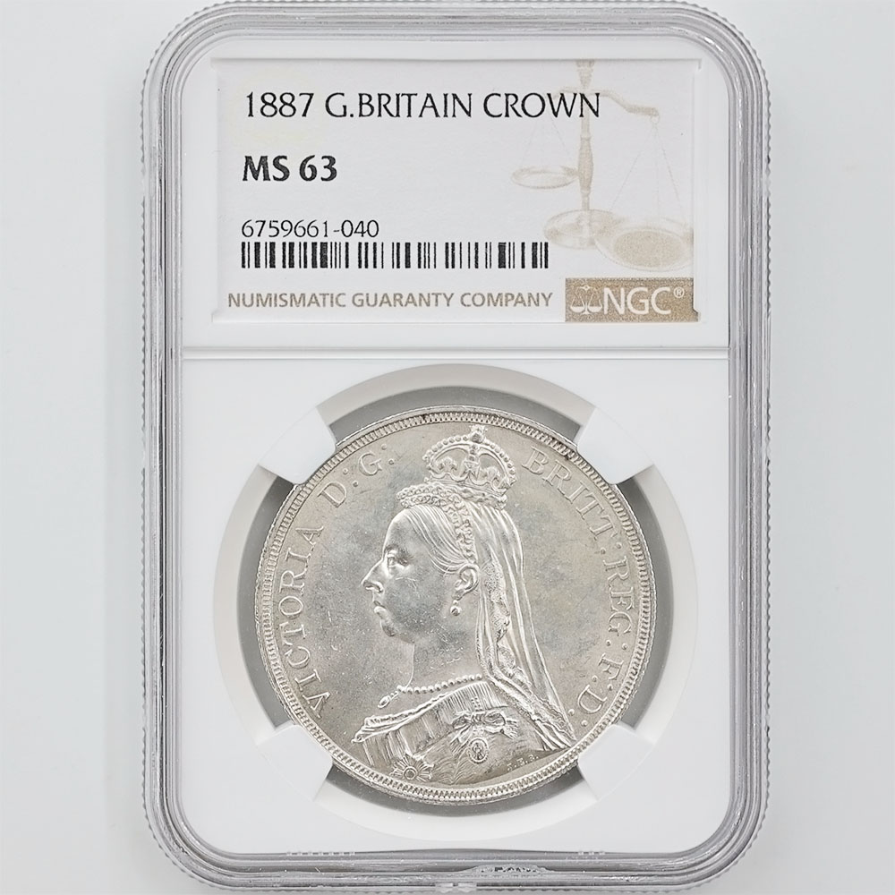 1887 Great Britain Victoria Jubilee Head 1 Crown 28.28 Grams Silver Coin NGC MS 63