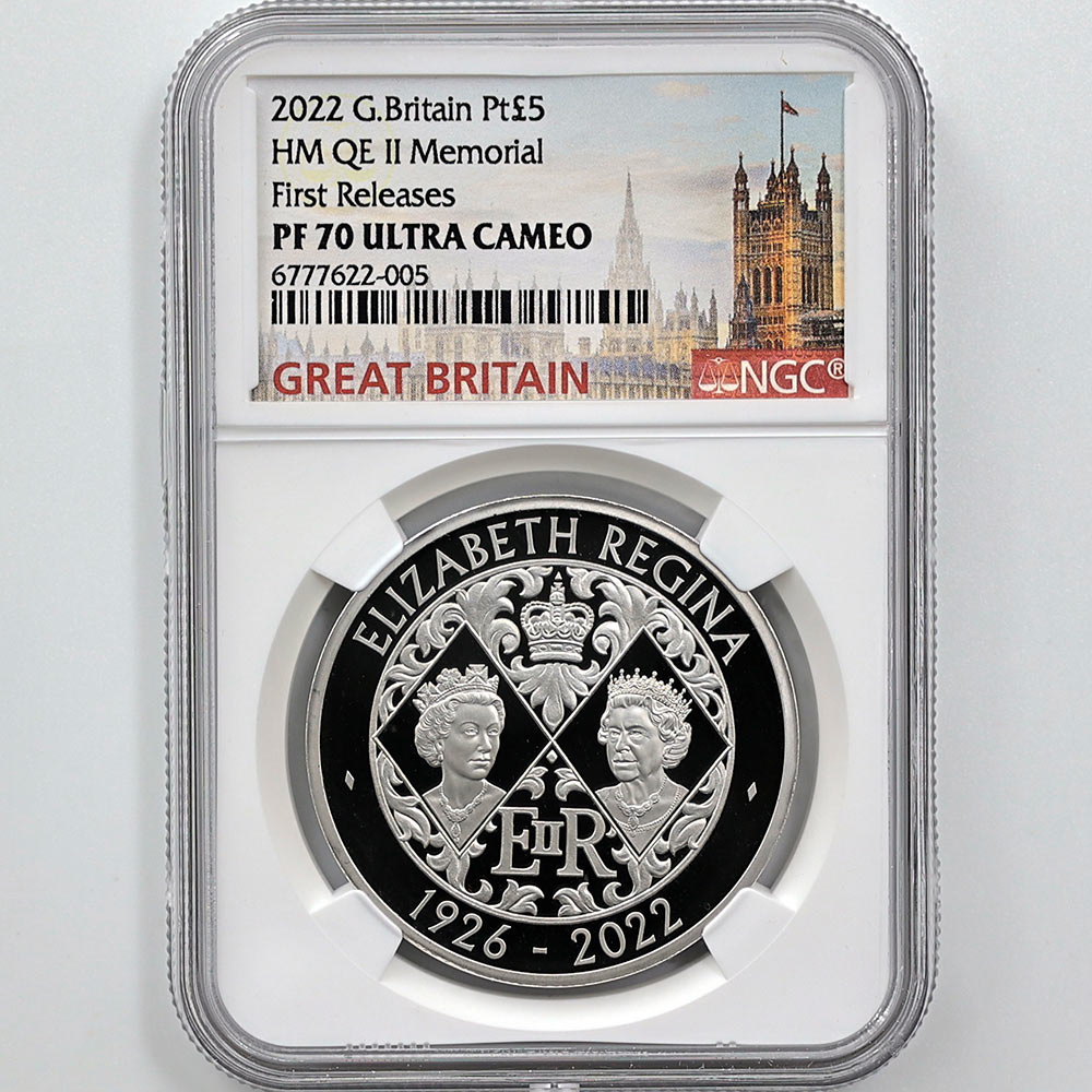 2022 Great Britain Her Majesty Queen Elizabeth II Memorial 5 Pounds  94.2 Grams Platinum Proof Coin NGC PF 70 UC FR