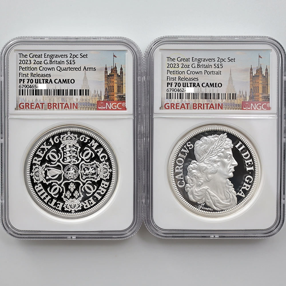 2023 Great Britain The Great Engravers Petition Crown 5 Pounds 2 oz Silver 2-Coin Proof Set NGC PF 70 UC First Releases