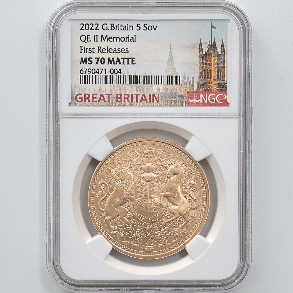 2022 Great Britain Queen Elizabeth II Memorial Sovereign 5 Pounds 39.94 Grams Gold Coin NGC MS 70 MATTE First Releases