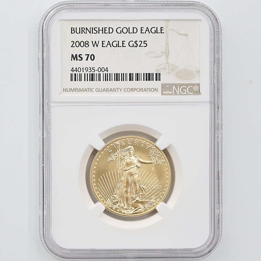 2008 the United States Burnished Gold Eagle 25 Dollars 1/2 oz Gold Coin NGC MS 70