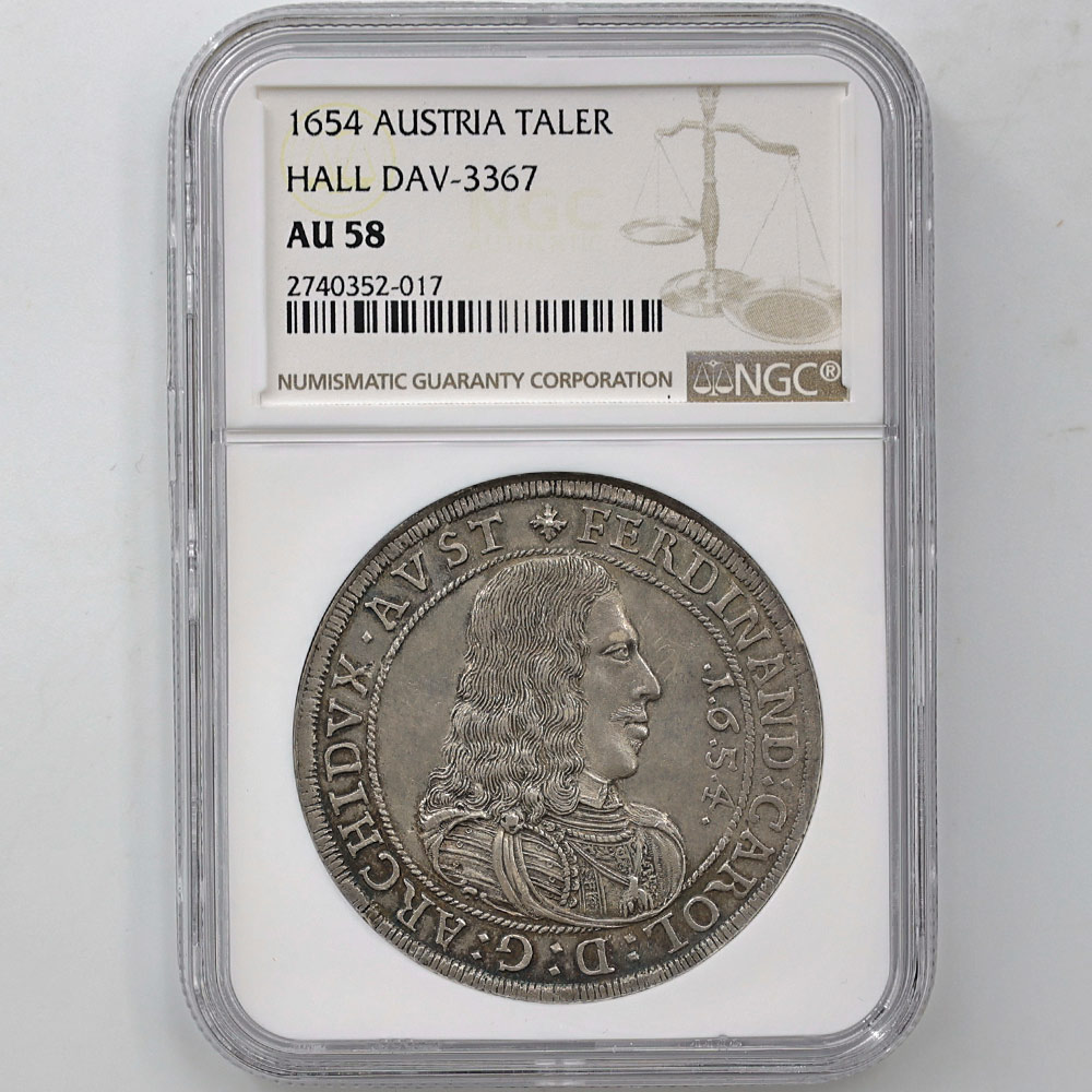 1654 Austria Hall Dav-3367 1 Thaler 28.63 Grams silver Coin NGC AU 58 