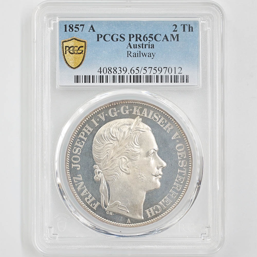 1857 Austria Franz Joseph I Austria Railway Commerative 2 Thalers 37.04 Grams Silver Proof Coin PCGS PR 65 CAM