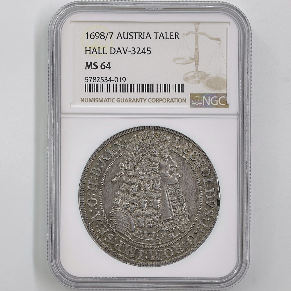 1698 Austria  1 Thaler 28.8 Grams Silver Coin NGC MS 64