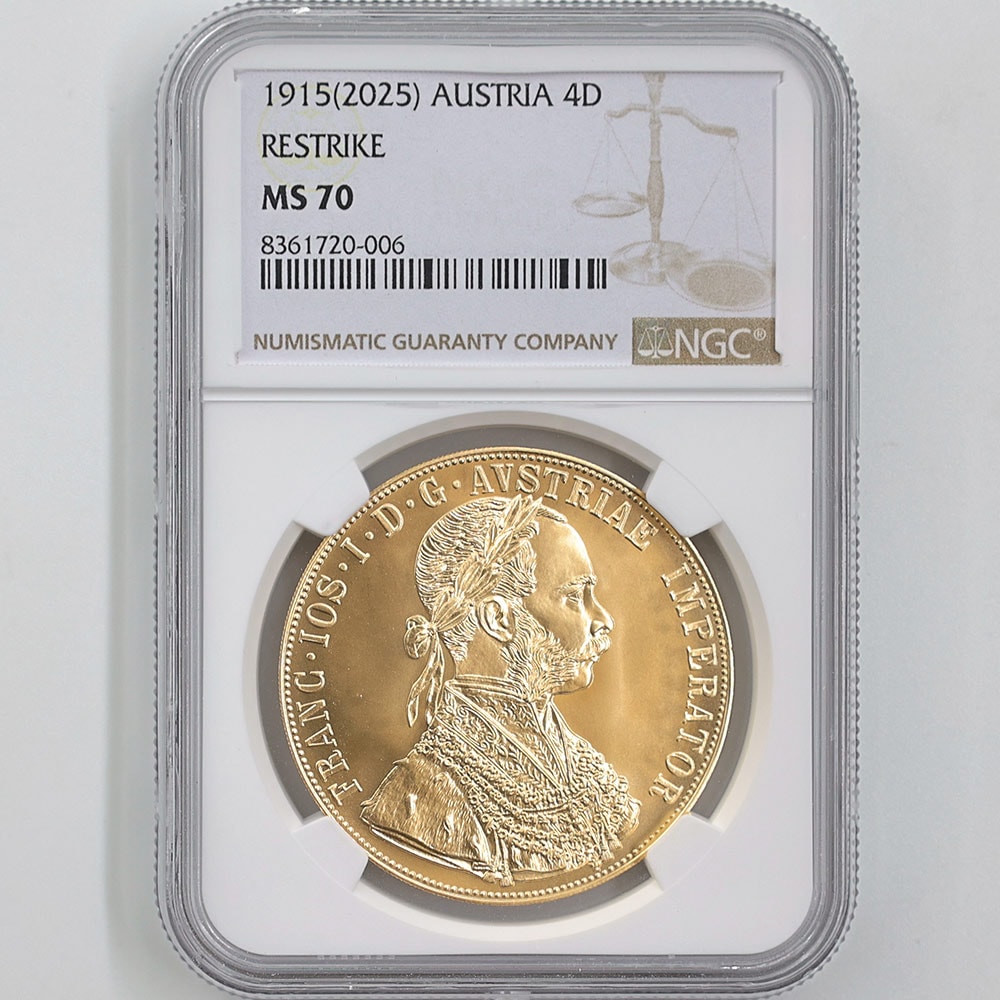 1915(2025) Austria Franz Joseph I 4 Ducat 13.96 Grams Restrike Gold Coin NGC MS 70