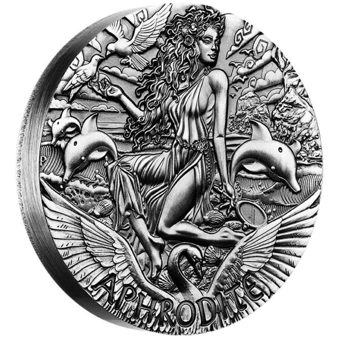 2015 Australia Tuvalu Goddesses of Olympus Aphrodite 2 Tuvalu Dollars 2 oz High Relief Silver Coin Antiqued
