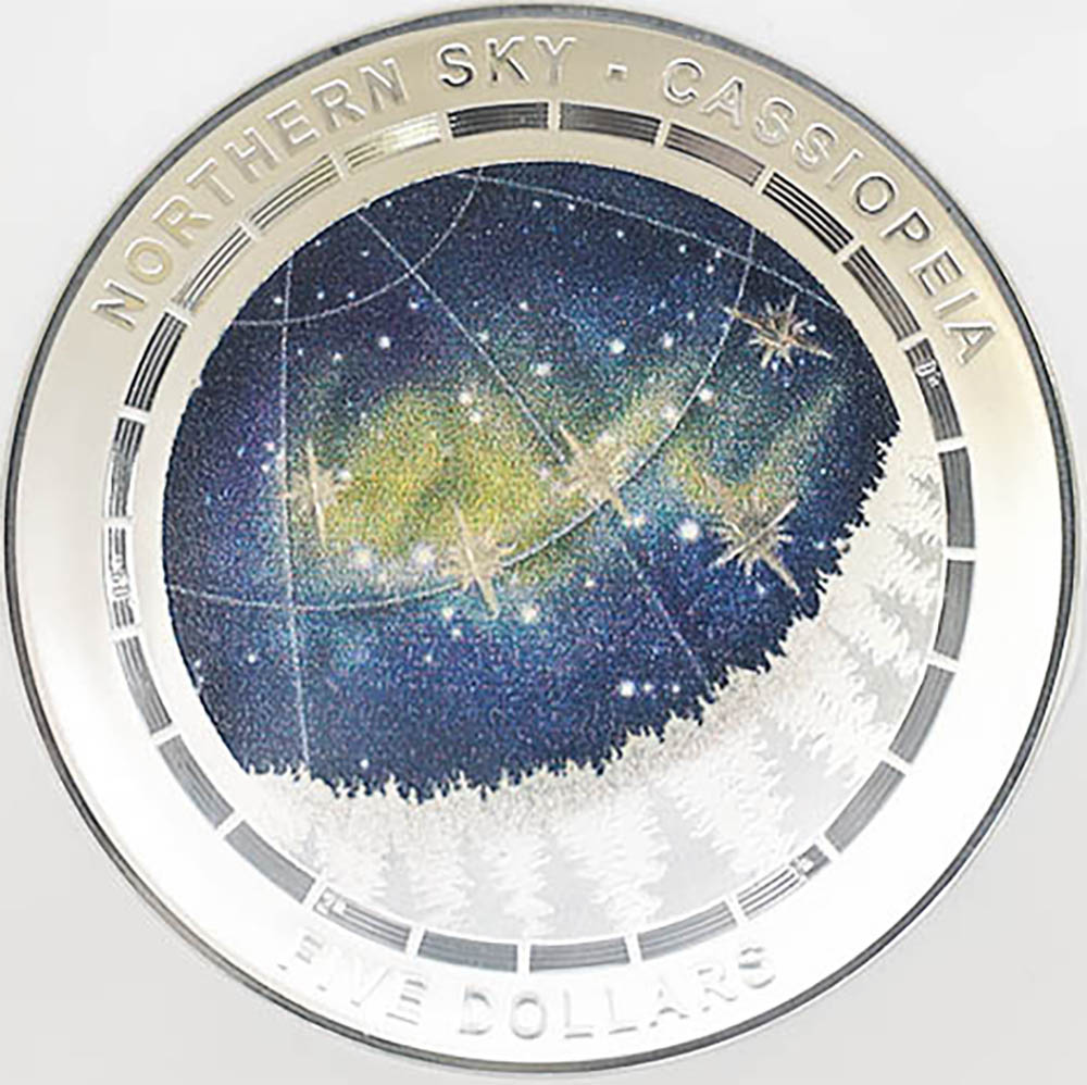 2016 Australia Northern Sky Cassiopeia 5 Australian Dollars 1 oz Colorized Domed Silver Proof Coin