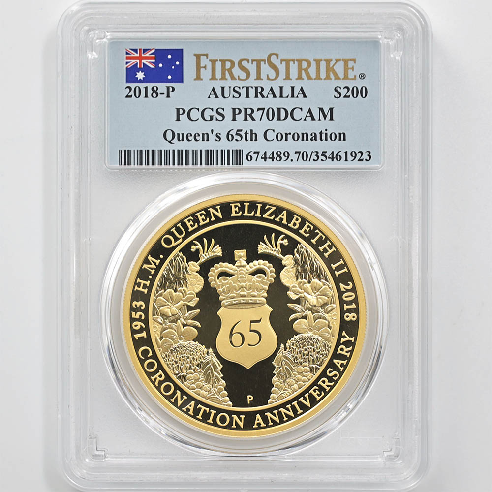 2018 Australia Queen Elizabeth II 65th Cononation 200 Australian Dollars 2 oz Gold Proof Coin PCGS PR 70 DCAM First Strike