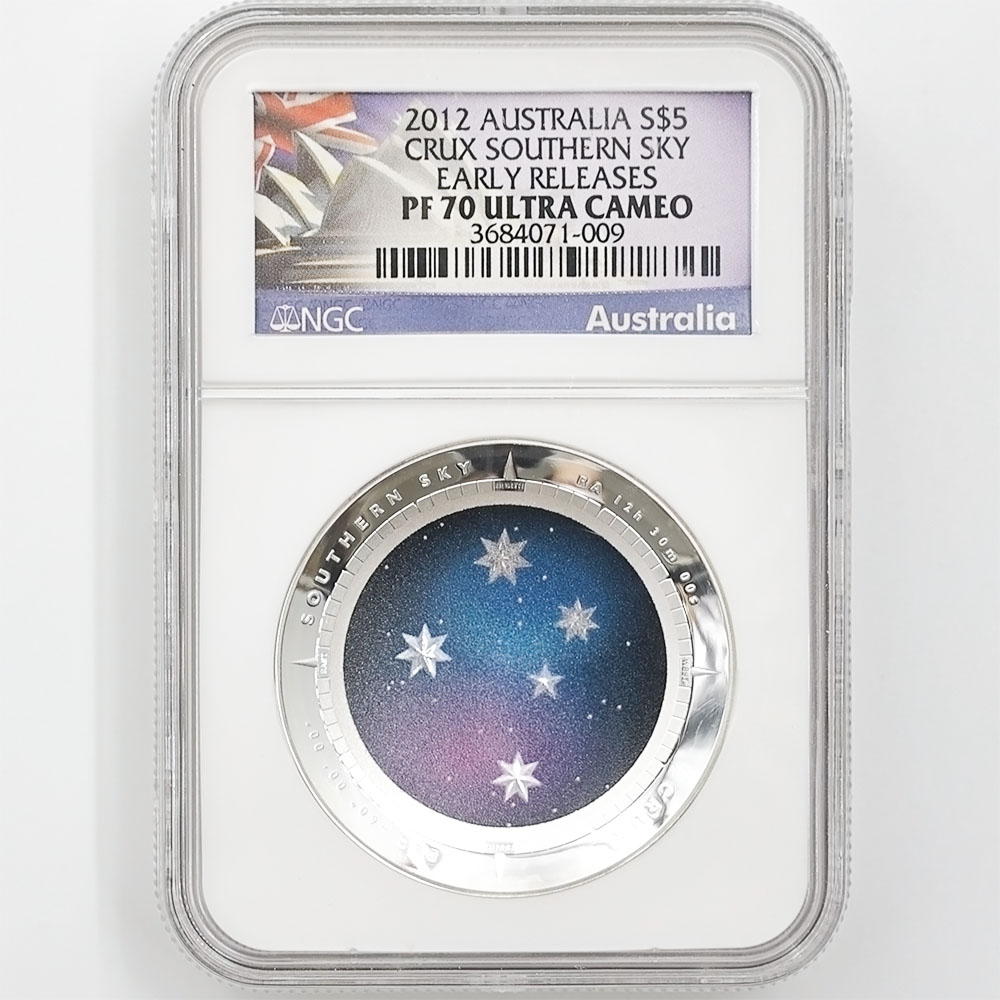 2012 Australia Crux Southern Sky 5 Australian Dollars 1 oz Colorized Domed Silver Proof Coin NGC PF 70 UC Early Releases