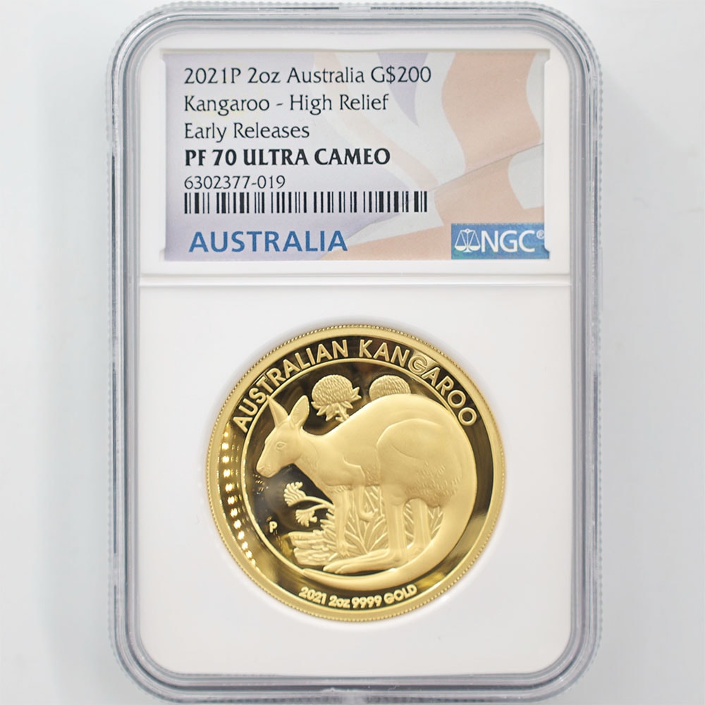 2021 Australia Kangaroo 200 Australian Dollars 2 oz High Relief Gold Proof Coin NGC PF 70 UC Early Releases