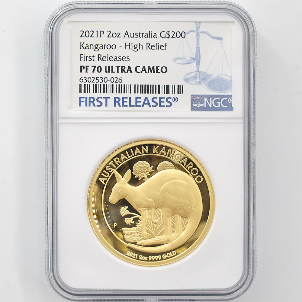 2021 Australia Kangaroo 200 Australian Dollars 2 oz High Relief Gold Proof Coin NGC PF 70 UC First Releases