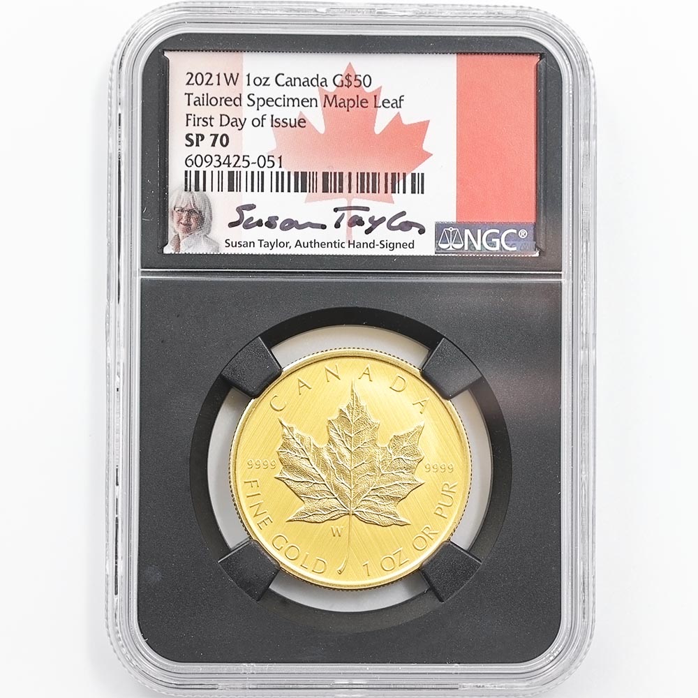 2021 Canada Tailored Specimen Maple Leaf 50 Canadian Dollars 1 oz Gold Proof Coin NGC SP 70 First Day of Issue