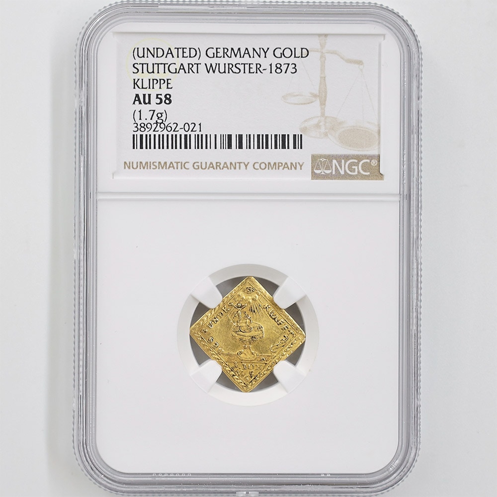 1873 Germany Stutigart Wurster Klippe 1.7 Grams Square Gold Medal NGC AU 58
