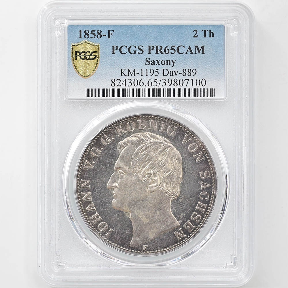 1858 Germany Kingdom of Saxony Johann 2 Thaler 37.04 Grams Silver Coin PCGS PR 65 CAM