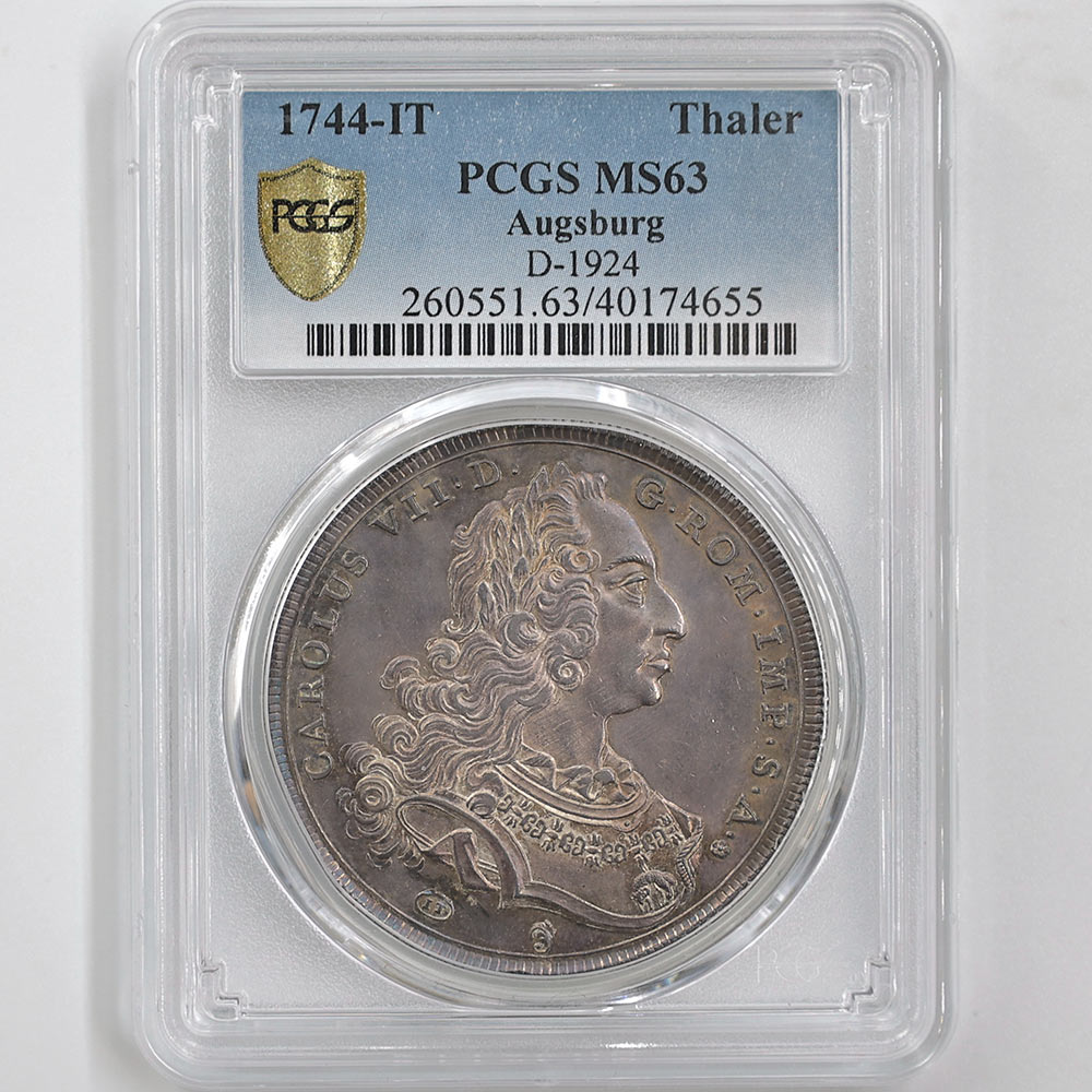 1744 Germany City View Augsburg Carolvs VII 1 Thaler  28.06 Grams Silver Coin PCGS MS 63 