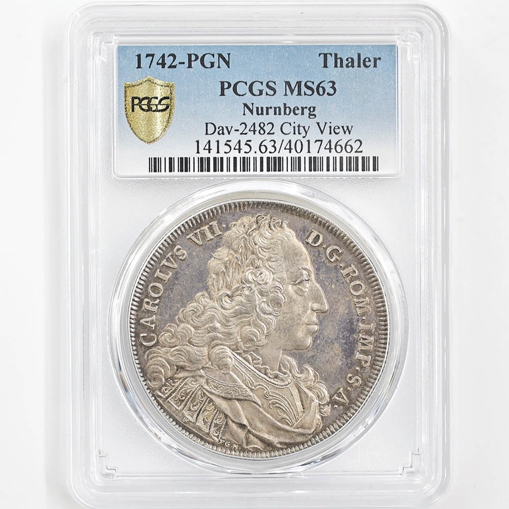 1742 Germany City View Nurnberg Carolvs VII 1 Thaler 29 Grams Silver Coin PCGS MS 63