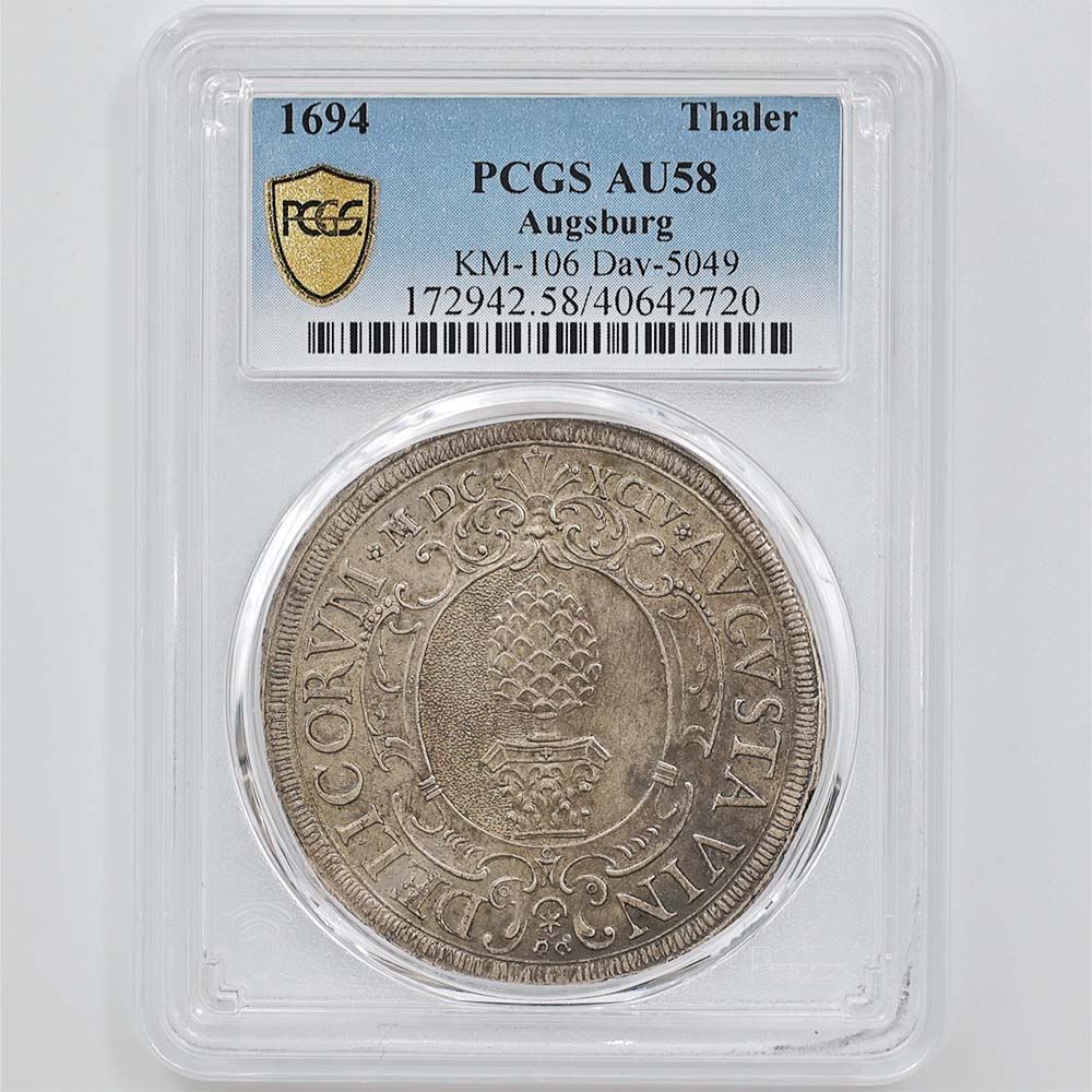 1694 Germany Augsburg Matscoli Double-headed Eagle 1 Thaler 27 Grams Silver Coin PCGS AU 58