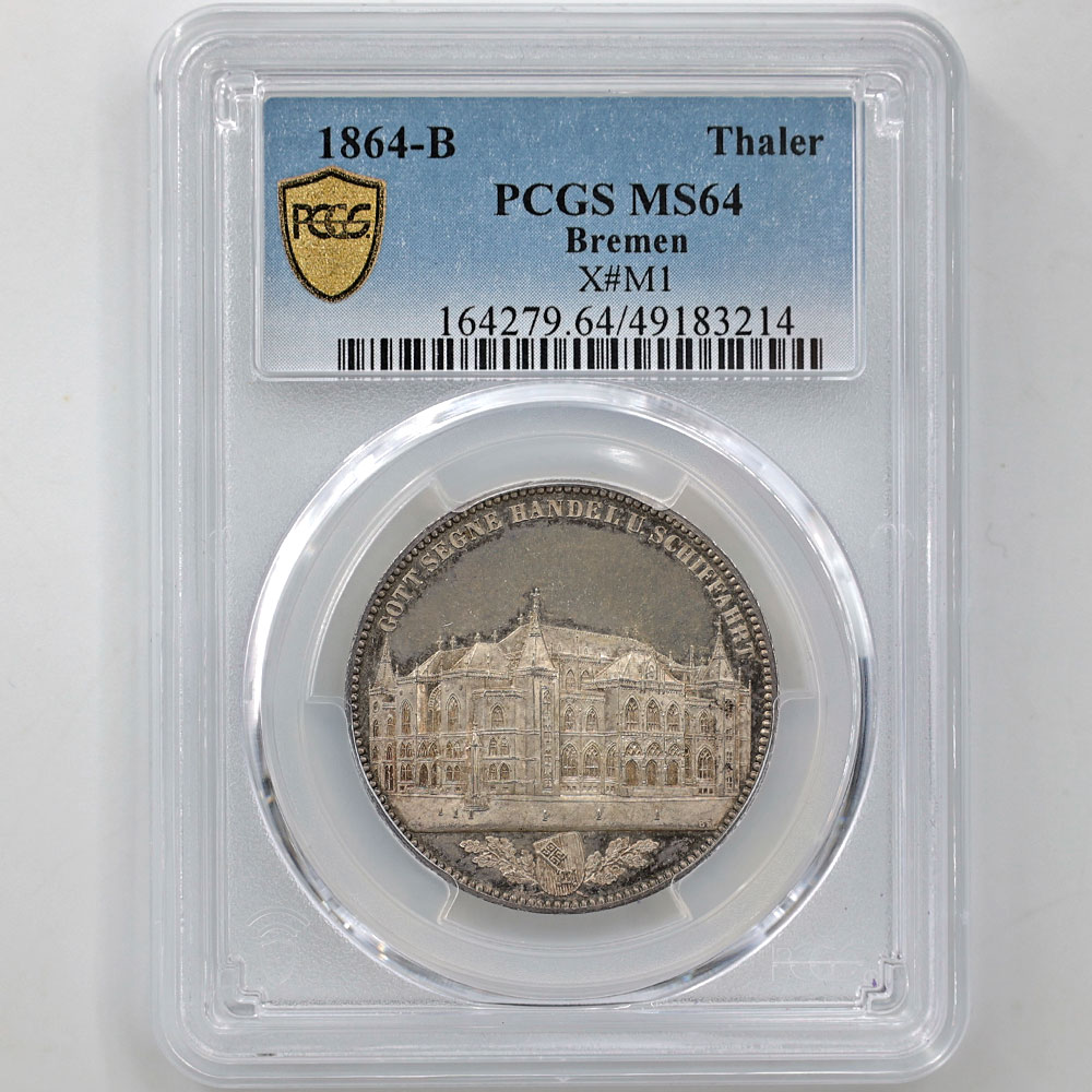 1864 Germany Bremen 1 Thaler 17.53 Grams Silver Coin PCGS MS 64
