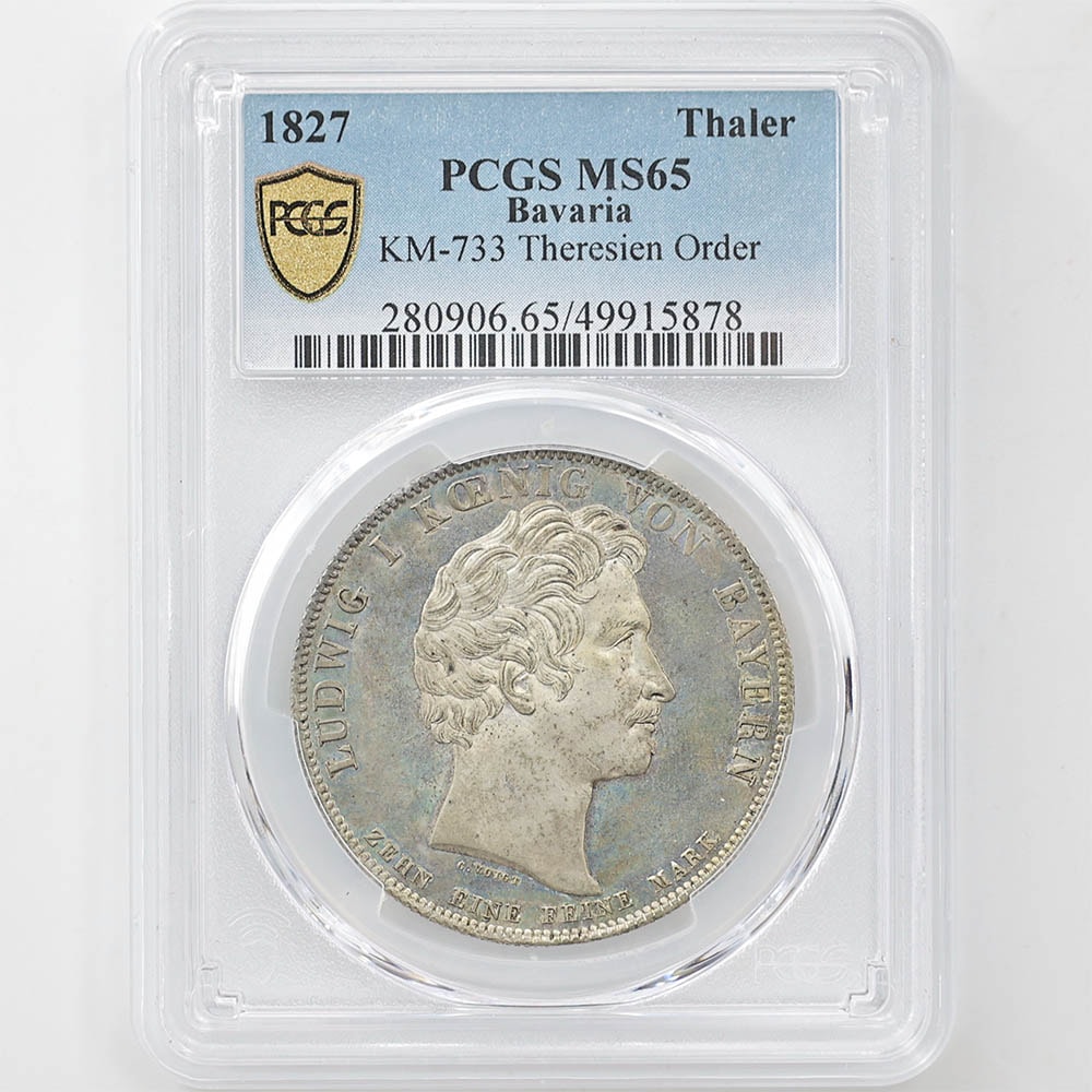 1827 Germany Bavaria 1 Thaler 28.06 Grams Silver Coin PCGS MS 65