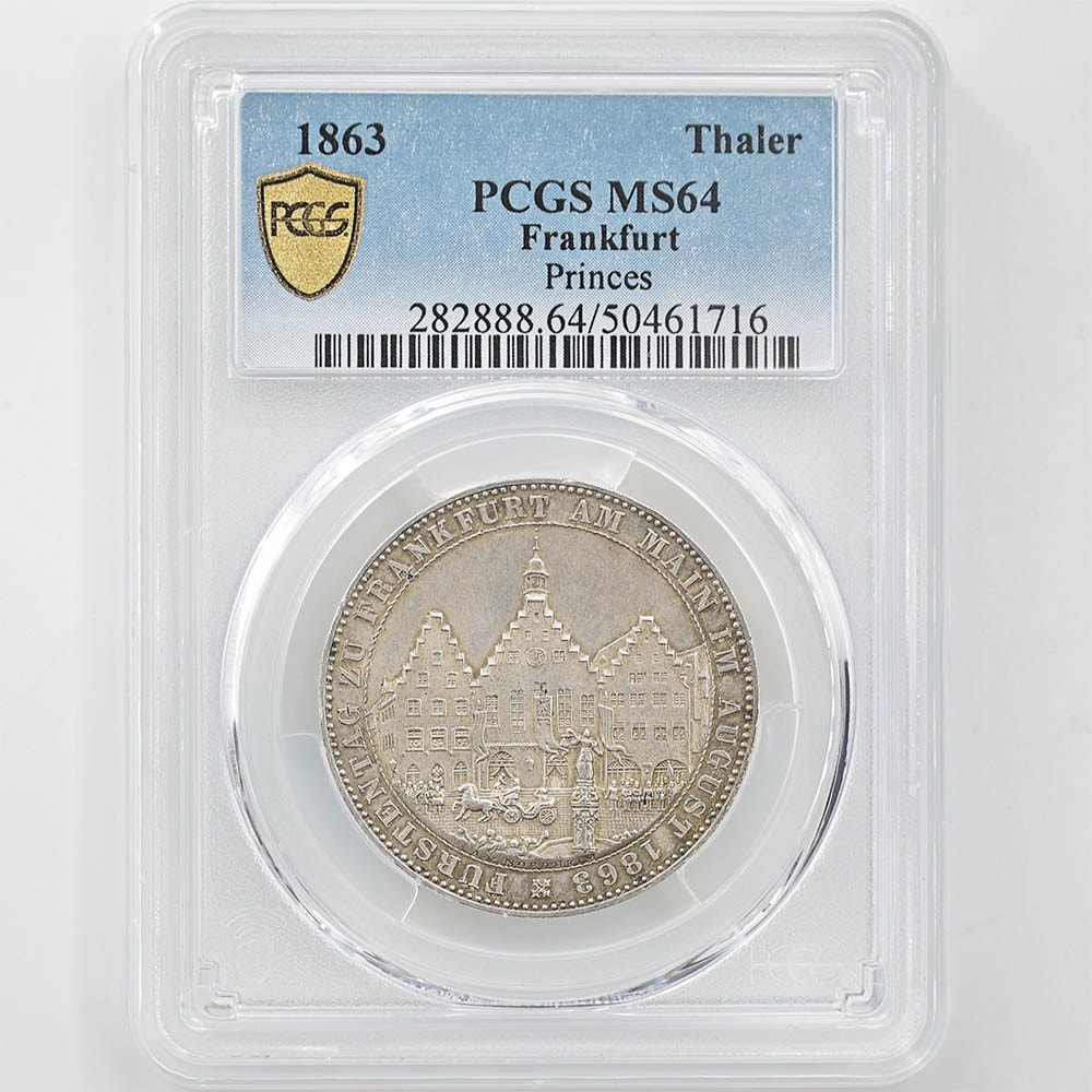 1863 Germany City Views Frankfurt 1 Thaler 18.52 Grams Silver Coin PCGS MS 64