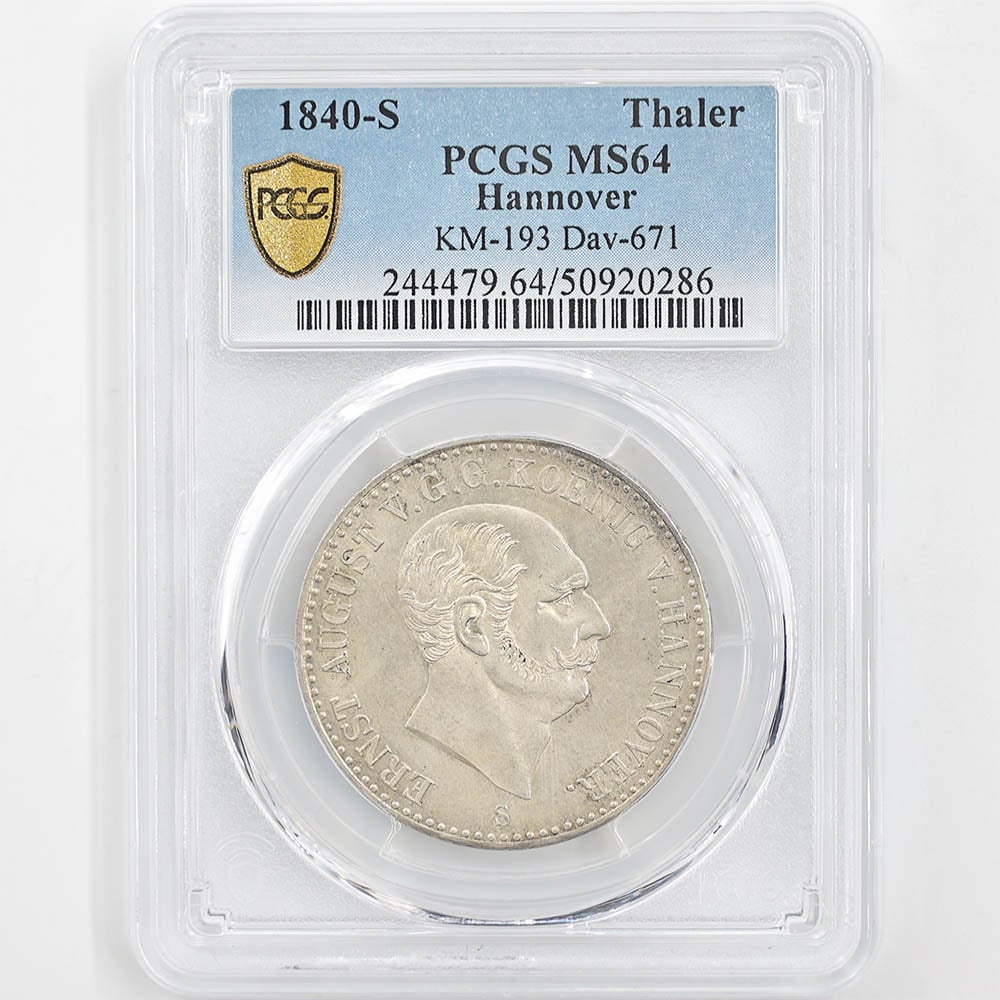 1840 Germany Hannover 1 Thaler 22.27 Grams Silver Coin PCGS MS 64 
