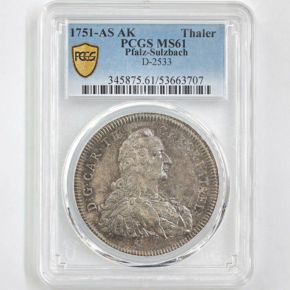 1751 Germany Palatinate-Sulzbach Karl Theodor 1 Thaler Silver Coin PCGS MS 61