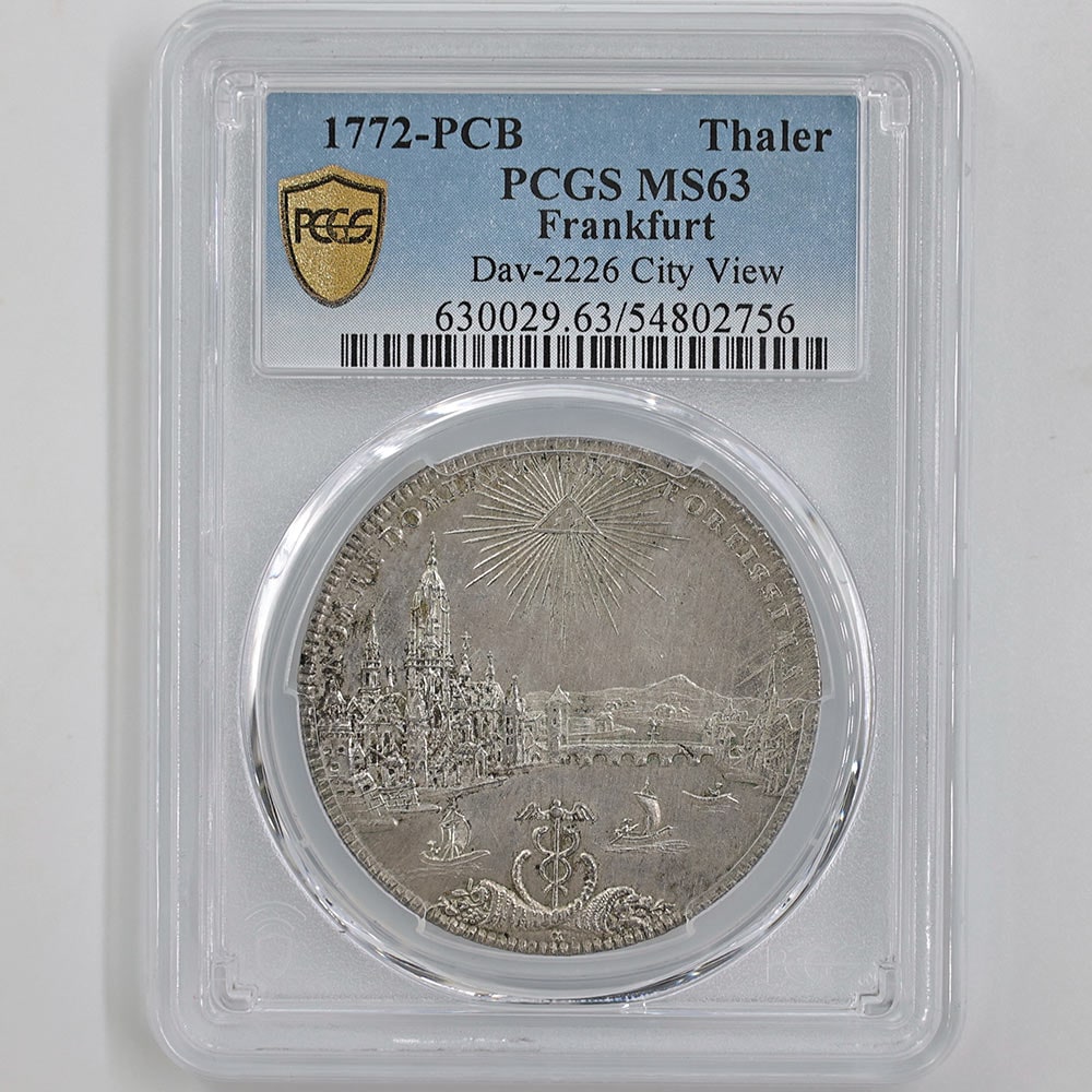 1772 Germany City View Frankfurt 1 Thaler 28.20 Grams Silver Coin PCGS MS 63