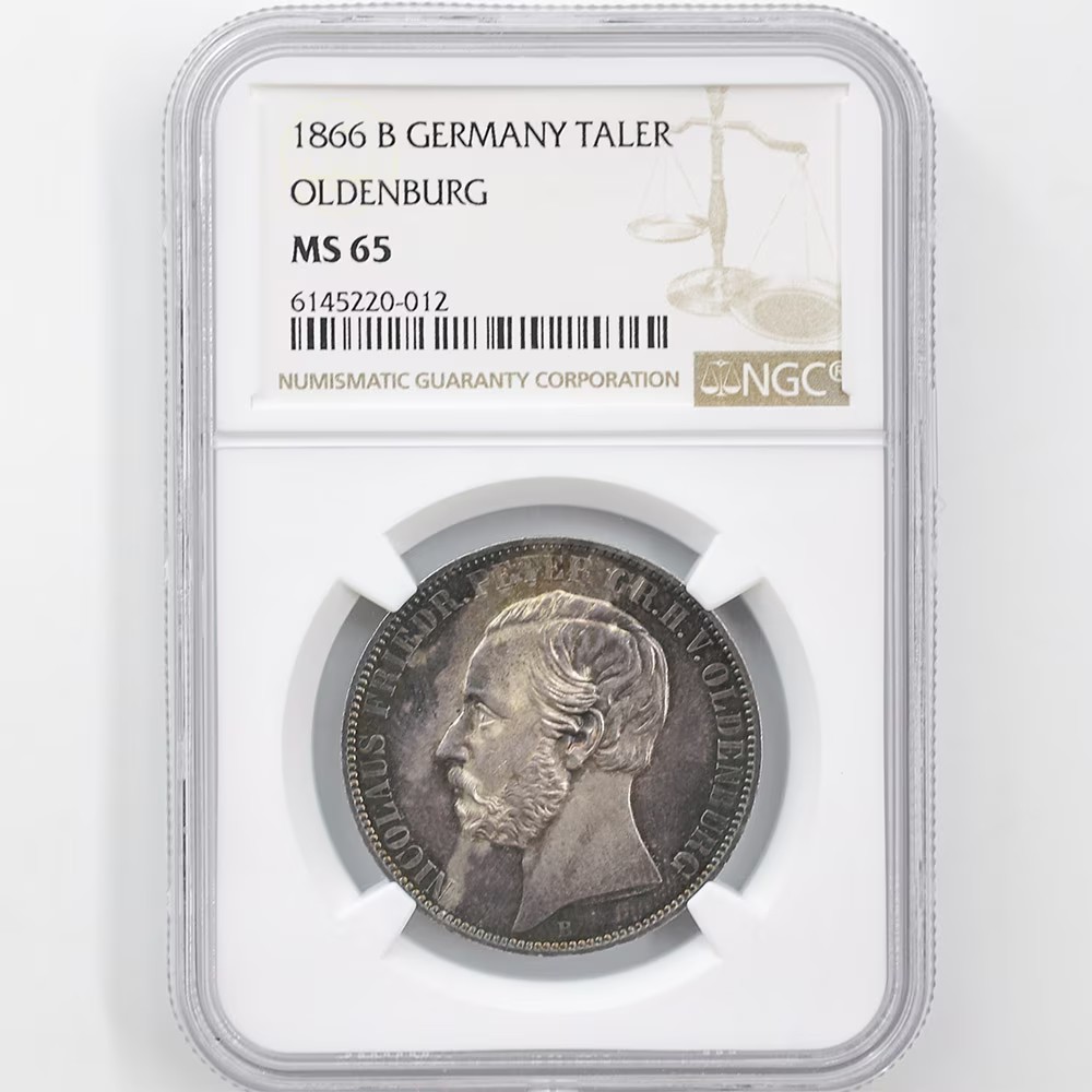 1866 Germany Oldenburg 1 Thaler 18.52 Grams Silver Coin NGC MS 65