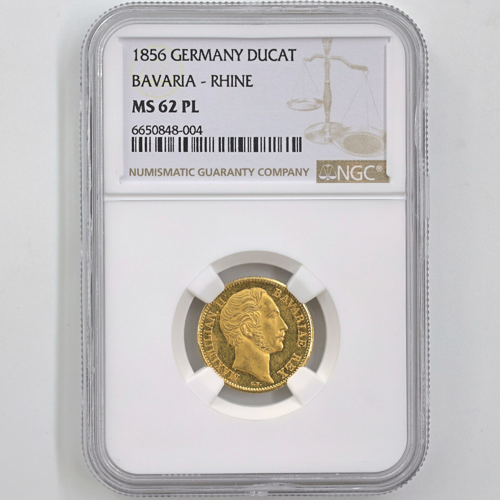1856 Germany Bavaria Rhine 1 Ducat 3.49 Grams Gold Coin NGC MS 62 PL