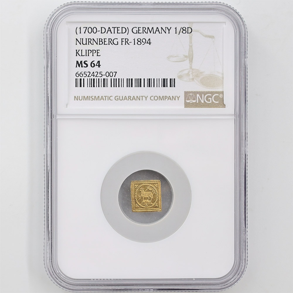 1700 Germany Nuremberg 1/8 Ducat Square Gold Coin NGC MS 64