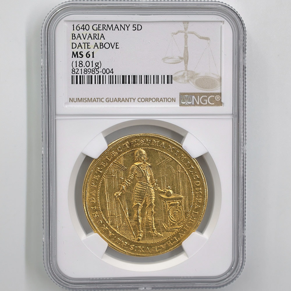 1640 Germany Bavaria Maximilian I 5 Ducats 18.01 Grams Gold Coin NGC MS 61 