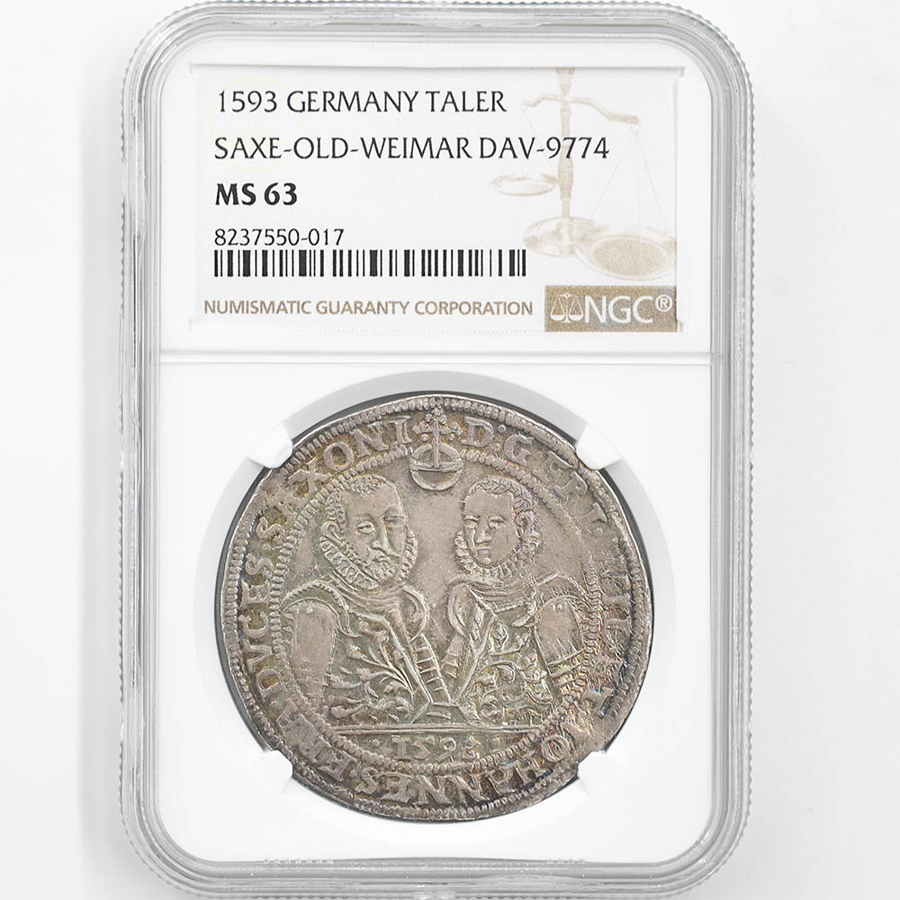 1593 Germany Saxe Old Weimar 1 Thaler Silver Coin NGC MS 63