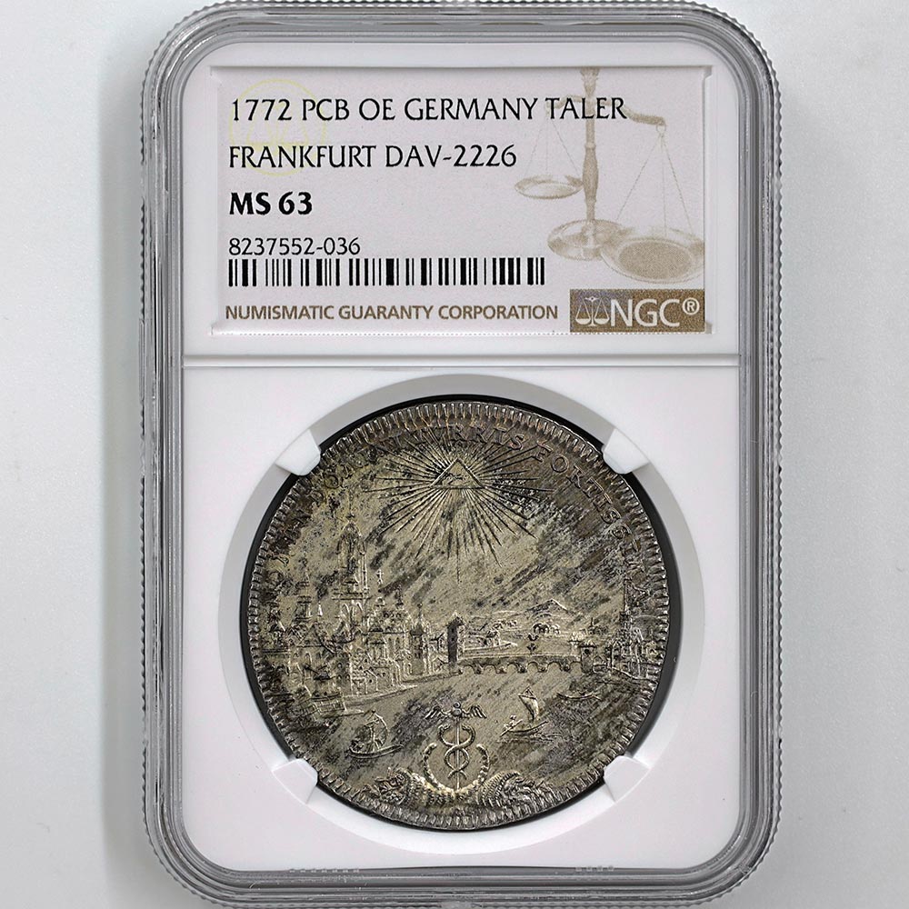 1772 Germany City View Frankfurt 1 Thaler 28.06 Grams Silver Coin NGC MS 63 