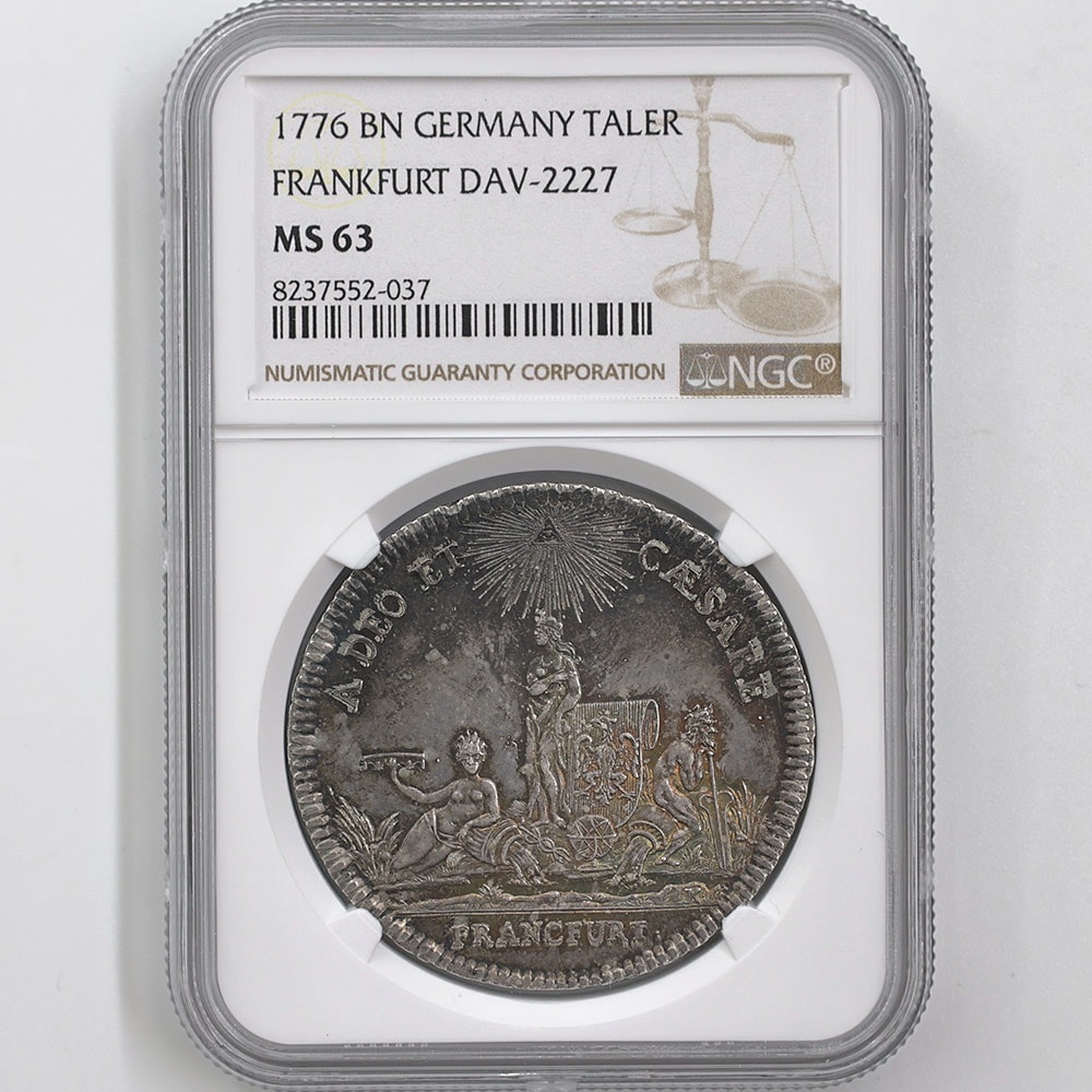 1776 Germany Frankfurt Hausen Bridge Opening Treaty 1 Thaler 28.02 Grams Silver Coin NGC MS 63 