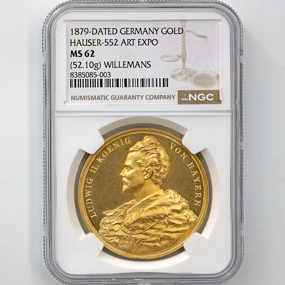 1879 Germany Ludwig II of Bavaria 52.1 Grams Gold Medal Coin NGC MS 62