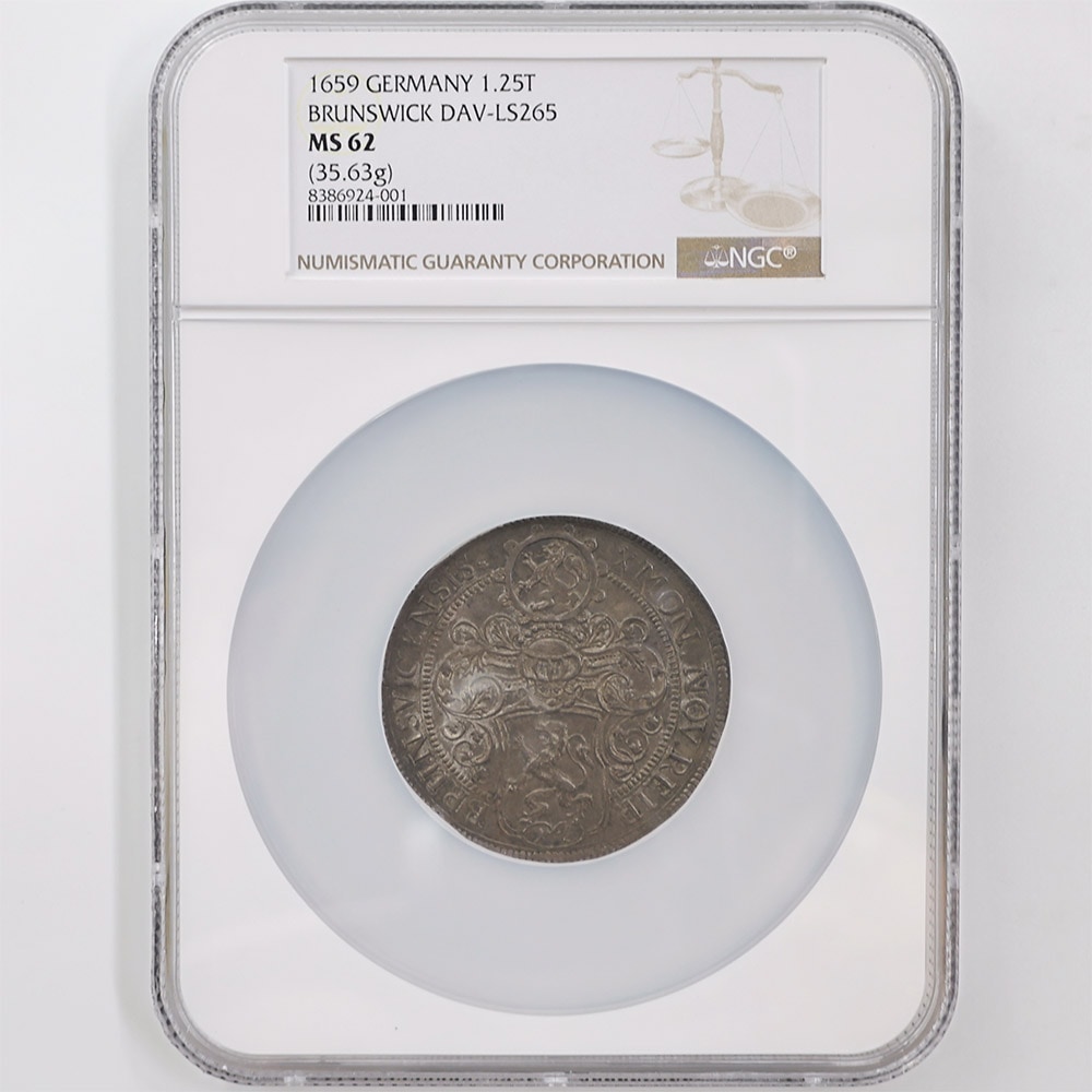 1659 Germany Brunswick 1.25 Thaler 35.63 Grams Silver Coin NGC MS 62