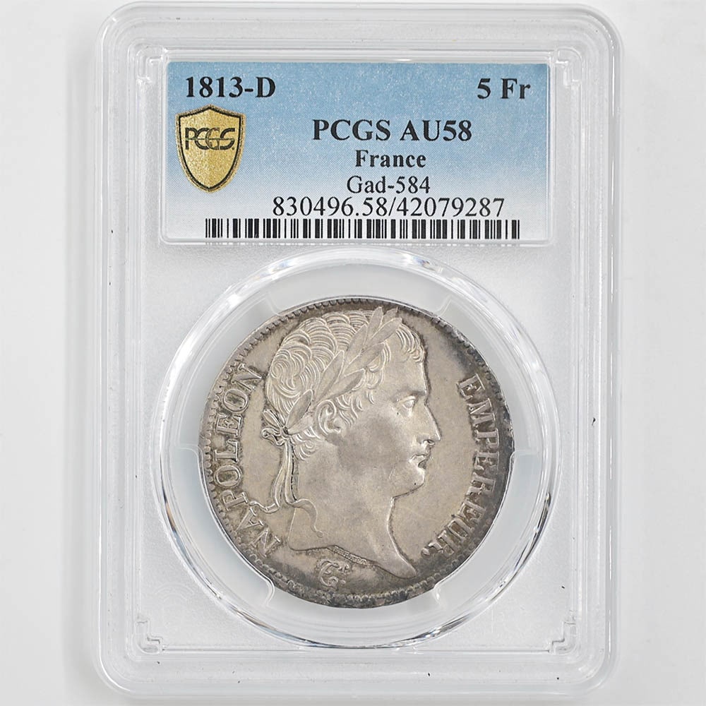 1813D France Napoleon I 5 Francs 25 Grams Silver Coin PCGS AU 58