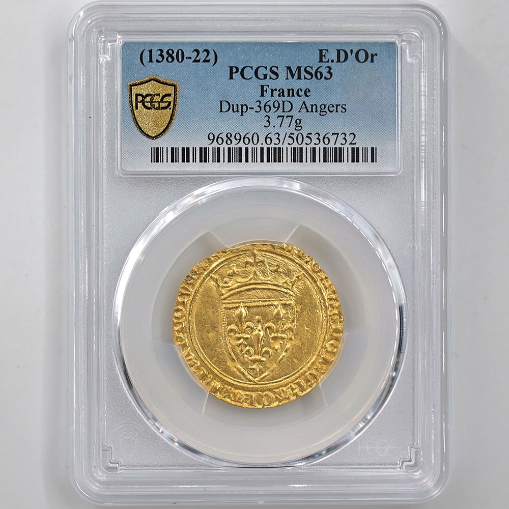 1380-22 France Charles VI 1 Ecu d'Or Gold Coin PCGS MS 63