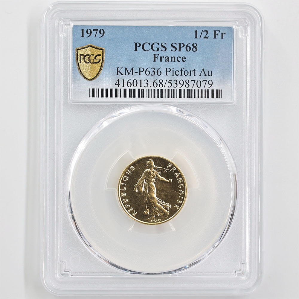 1979 France The Sower 1/2 Franc 18.5 Grams Piedfort Gold Coin PCGS SP 68